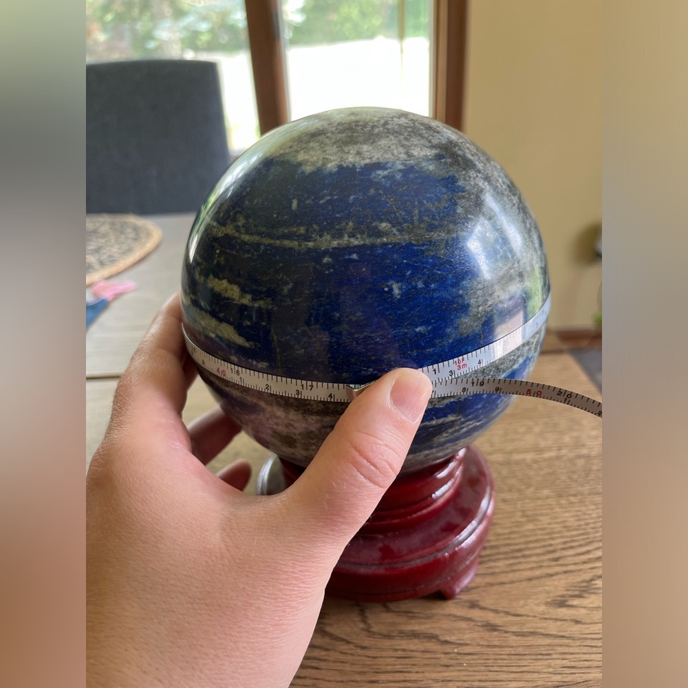 Huge 10 lb lapis lazuli sphere on wood stand